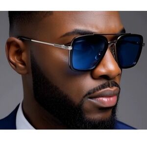 Square Sunglasses Men Retro Designer Blue Tinted Lens Driving Shades Gafas‎ 2026